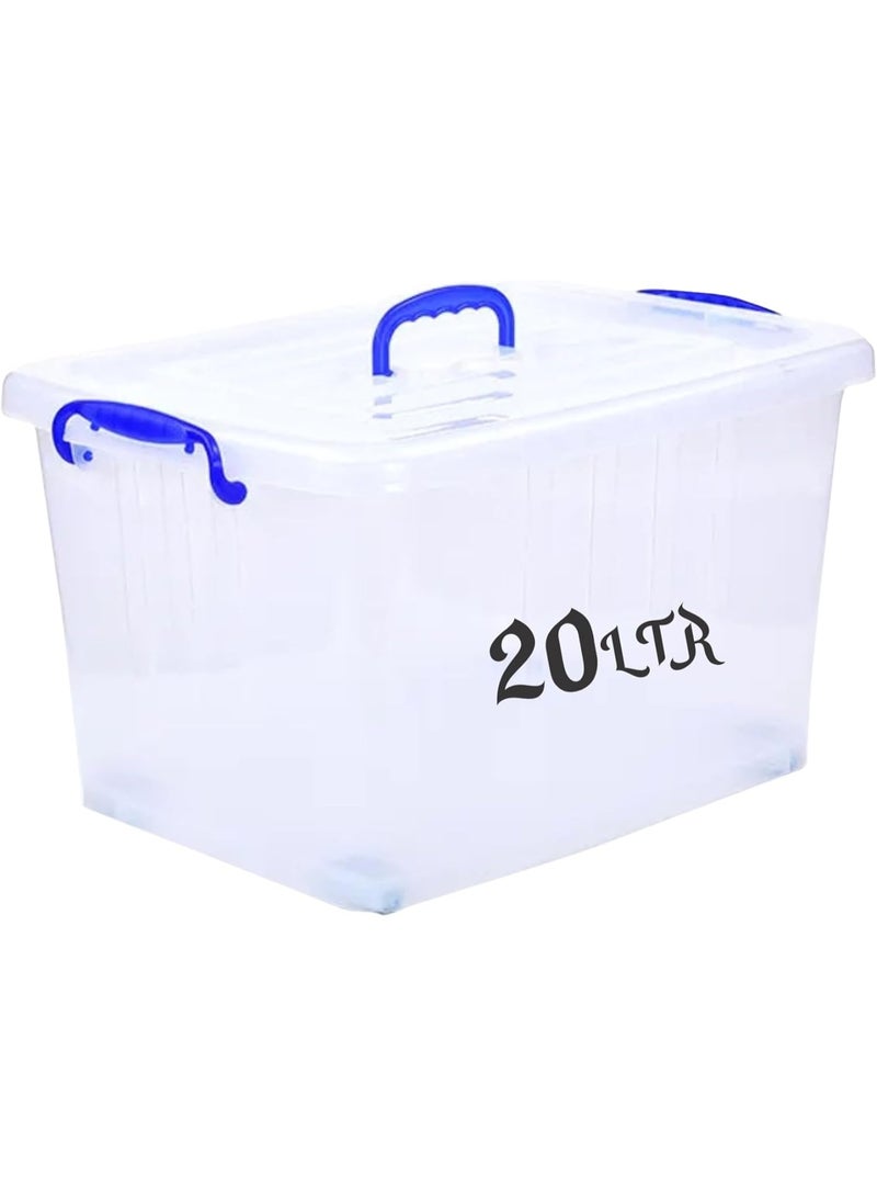 هيواري صندوق تخزين بلاستيكي من هيوير سعة 20 لترًا مع غطاء | حاوية تخزين شفافة قابلة للقفل بمقبض | صندوق تخزين شفاف قابل للتكديس في الإمارات العربية المتحدة | صندوق منظم صغير للألعاب والملابس وأدوات المطبخ والأدوات | متعدد الاستخدامات ومتين - Image 1